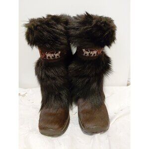 Oscar Sport Italian Crafted Snow Boots Leather Calf Hair Fur Trim Black EU 40
